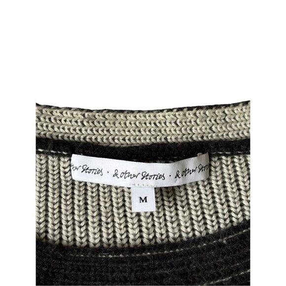 & Other Stories Wool Crewneck Sweater size M Black Gray Cream Abstract - Picture 3 of 8